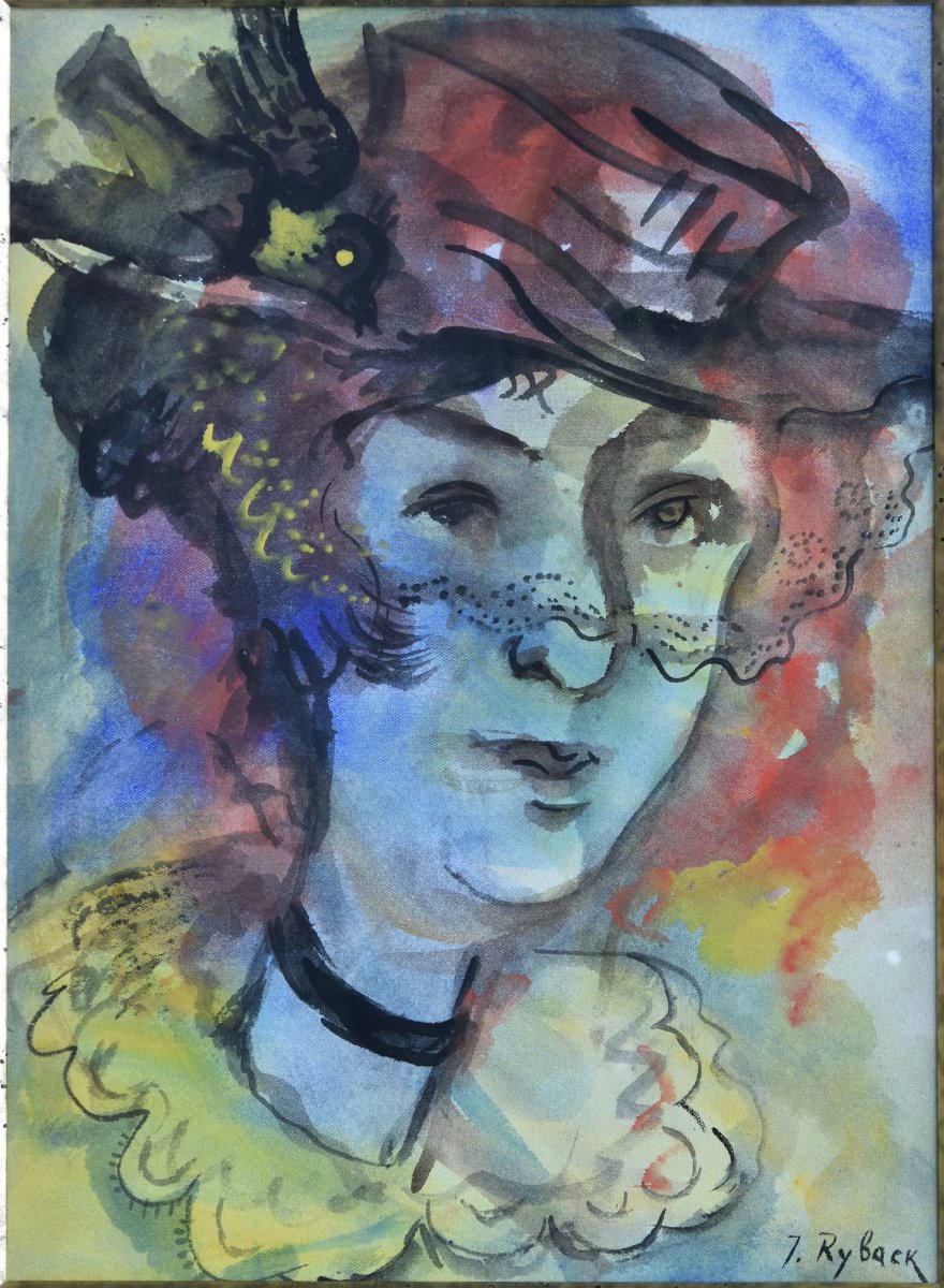 Issachar RYBACK "Femme à la voilette"  aquarelle 33x25-photo-2